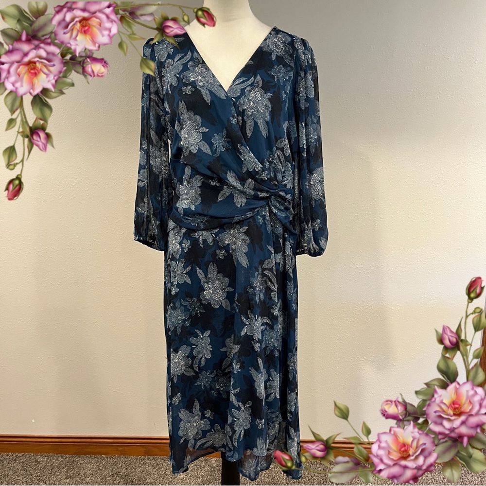 Harper rose Floral‎ Fake Wrap long sleeve Plus Size Dress size 14